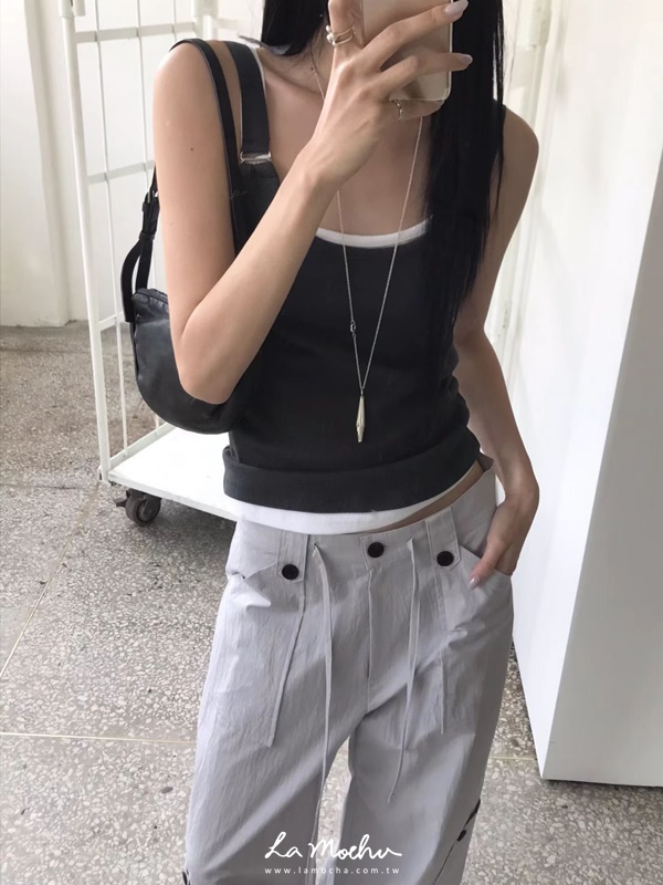 黑扣抽繩西裝工作褲